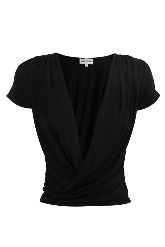 Pamme | Brigitte Kruvaze Yaka Drape Detaylı Bluz Siyah