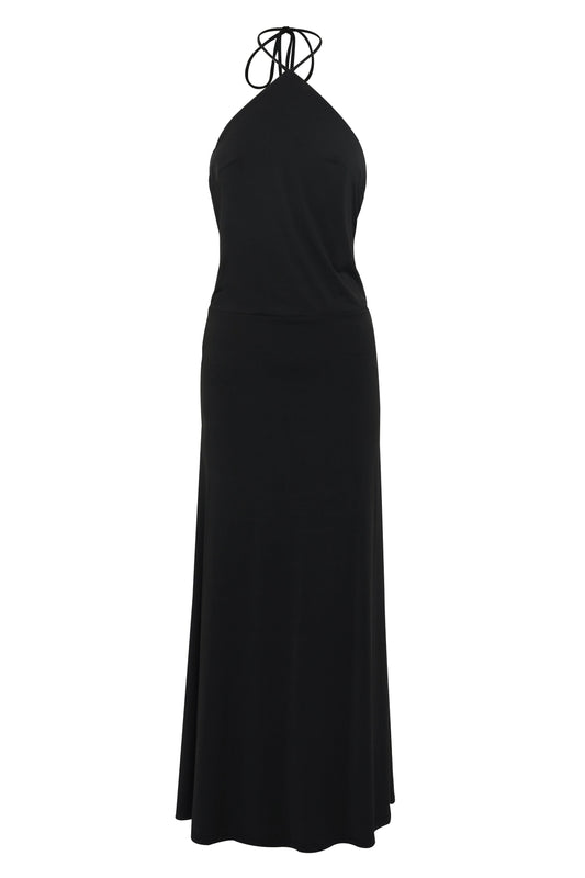 Pamme | Giselle Halter Yaka Sırt Dekolteli Minimal Maxi Elbise Siyah