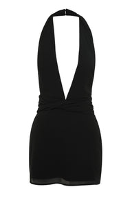 Pamme | Arietta Halter Yaka Burgu Belli Şifon Mini Elbise Siyah