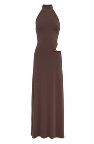 Pamme | Aurora Boğazlı Yandan Pencere Detaylı Maxi Elbise Çikolata