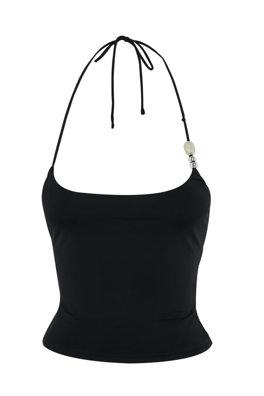 Pamme | Hazel Boncuk Detaylı Halter Bluz Siyah